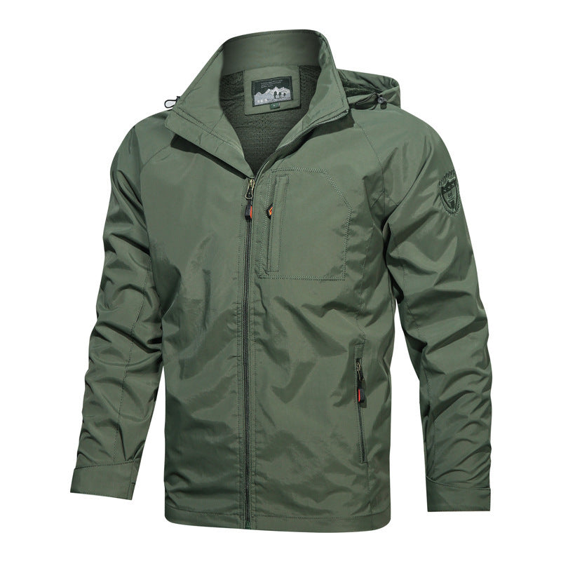 Herren  leichte winddichte Outdoorjacke mit Kapuze und taktischer Brusttasche Nord Taschen
