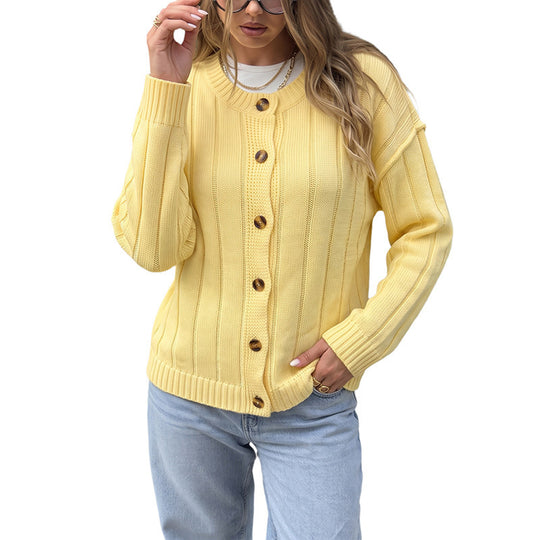 Damen Leichter Rippstrick-Cardigan mit Holzknöpfen und Oversize-Silhouette Nord Taschen