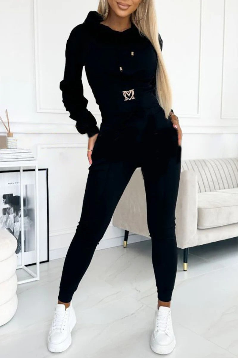 Damen Sportliches Jumpsuit-Set mit Kapuze und elastischem Bund