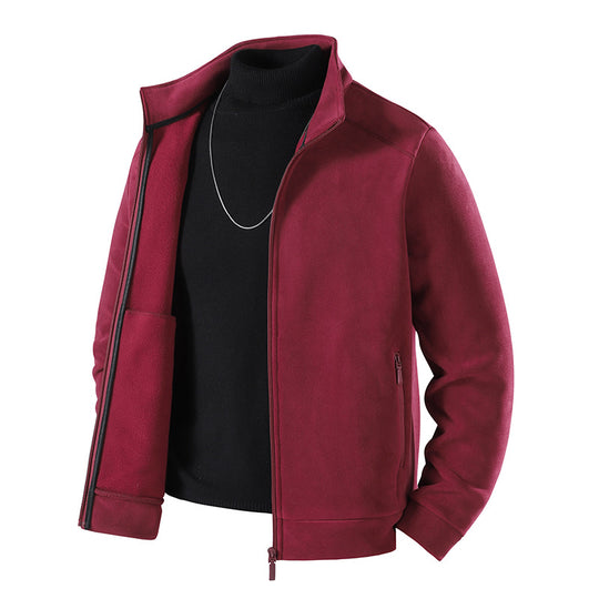 Herren Schlichte Velours-Optik Übergangsjacke mit hochschließendem Stehkragen, verdecktem Zwei-Wege-Reißverschluss & Zip-Taschen Nord Taschen