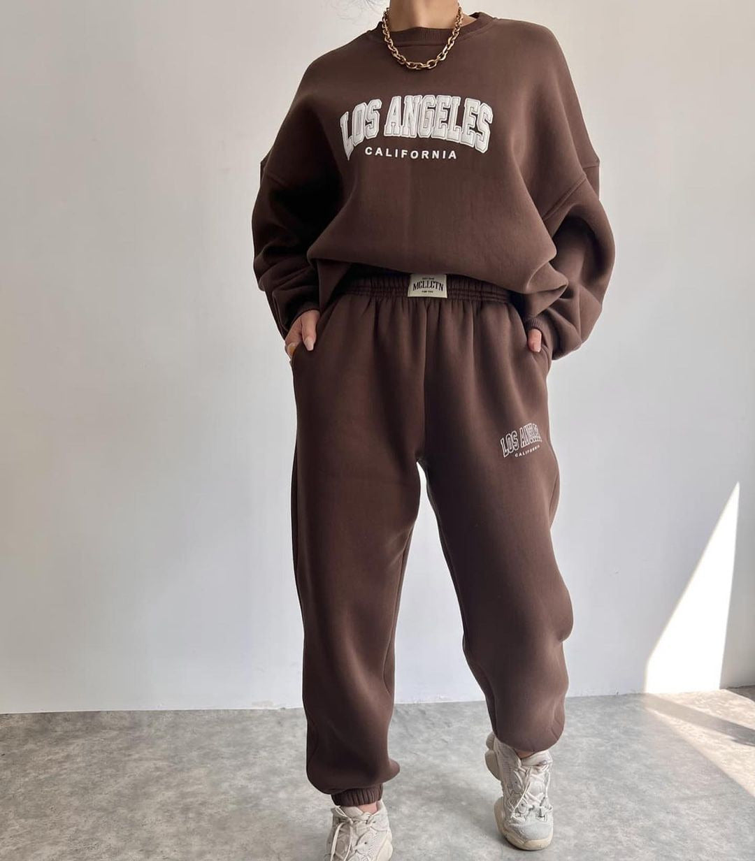 Damen Oversized Lounge-Set aus Baumwollfleece mit Collegestickerei und relaxed Jogginghose Nord Taschen