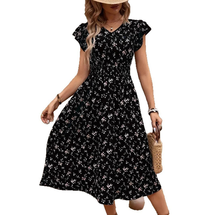 Damen Midikleid mit elastischem Tailleneinsatz und Rüschenärmeln