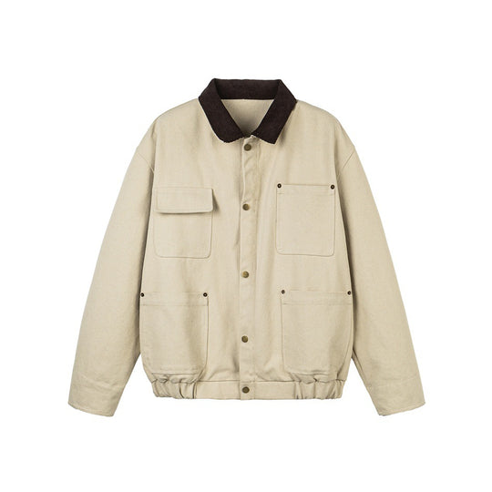 Unisex Kurz geschnittene Canvas-Fieldjacke mit Cordkragen und vier aufgesetzten Taschen Nord Taschen