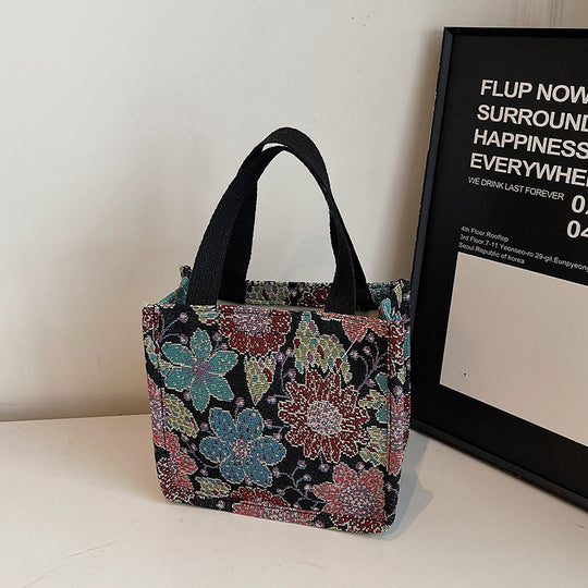 Damen Jute-Tragetasche mit floralem Design und praktischen Griffen Nord Taschen