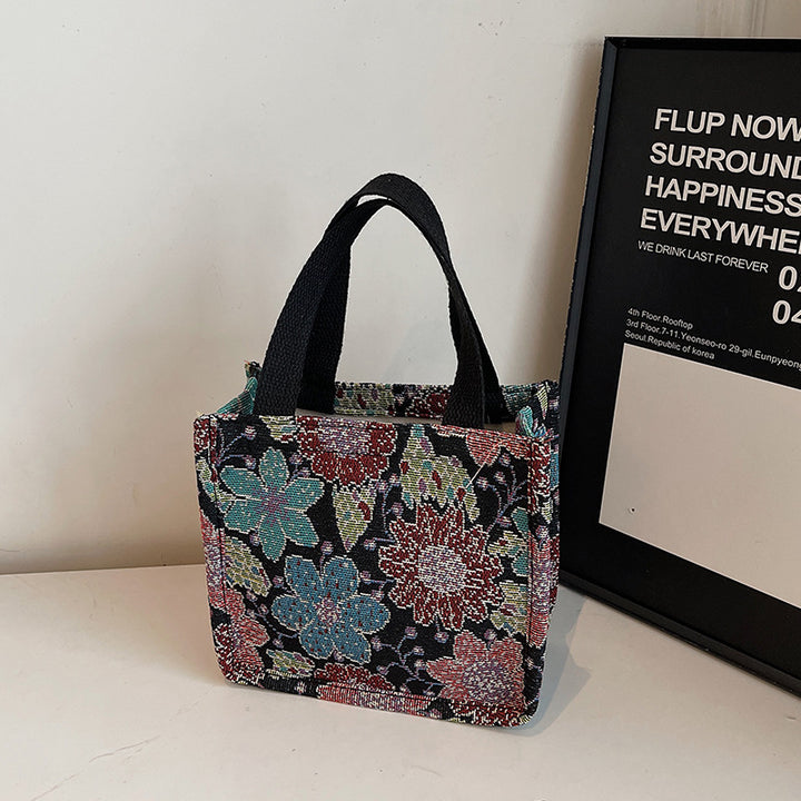 Damen Jute-Tragetasche mit floralem Design und praktischen Griffen Nord Taschen