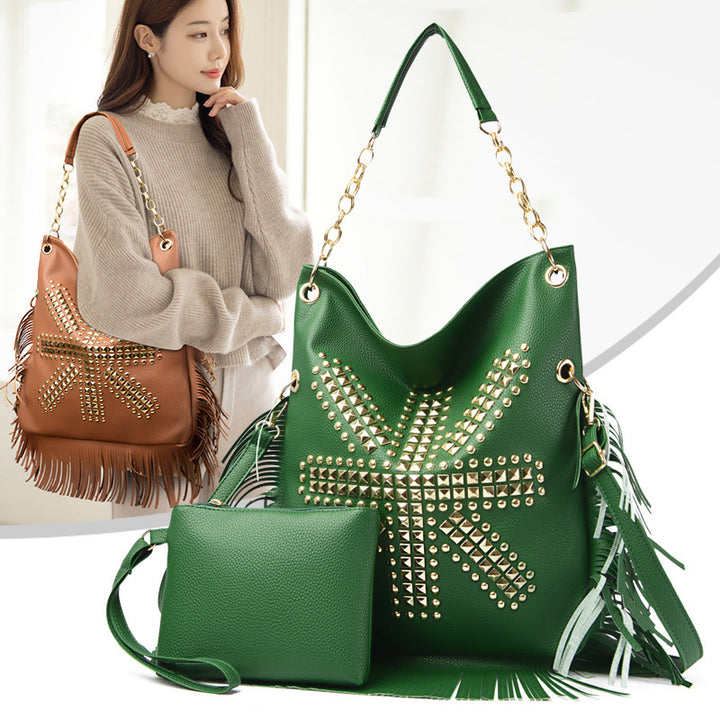 Damen stilvolle Handtasche mit Fransen und Nieten Nord Taschen