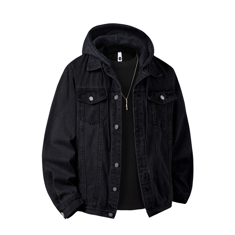 Herren Jeansjacke mit angenähter Kapuze Lagenlook robuste Baumwollmischung Nord Taschen