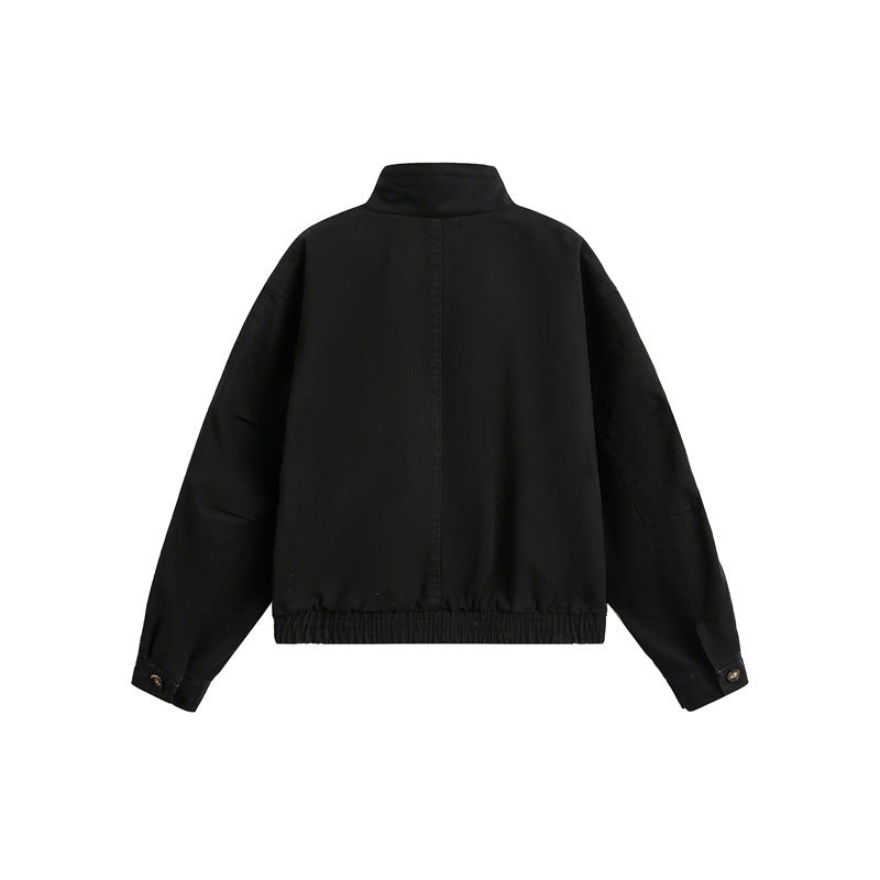 Unisex Kurz geschnittener Boxy-Canvas-Blousonjacke mit Funnelkragen, Aufgesetzten Klappentaschen und Elastischem Saum Nord Taschen