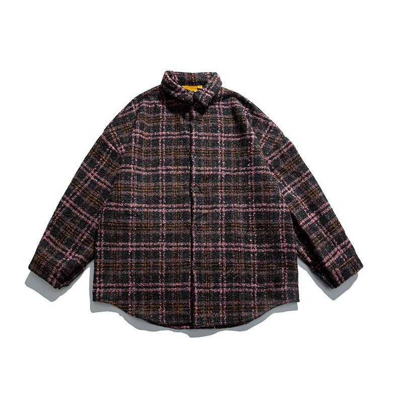 Unisex Bouclé-Karo Hemdjacke mit gesteppter Fütterung, abgerundetem Saum und Hemdkragen Nord Taschen