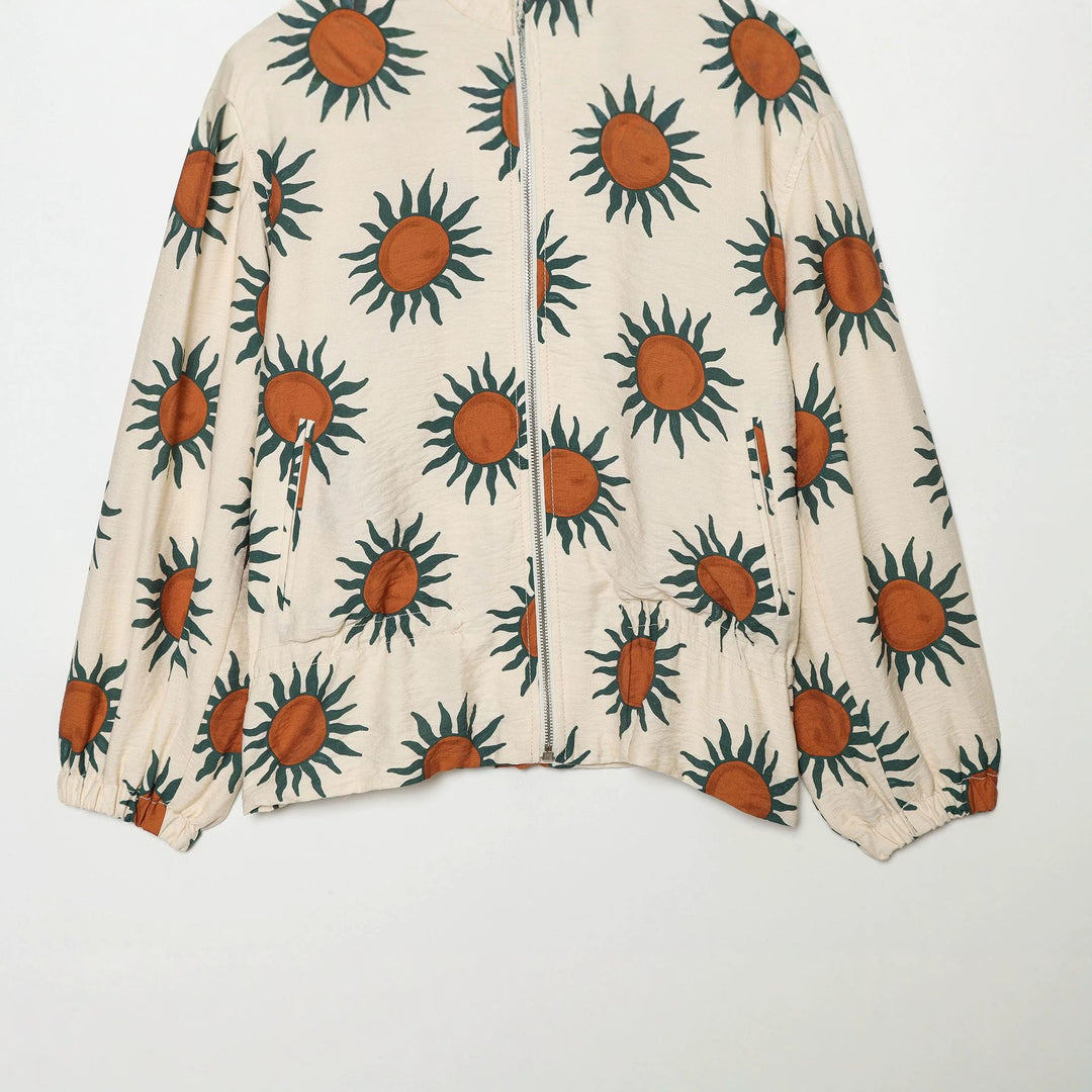Damen Bedruckte Boxy‑Blousonjacke mit Reißverschluss und Tunnelzugtaillierung Nord Taschen