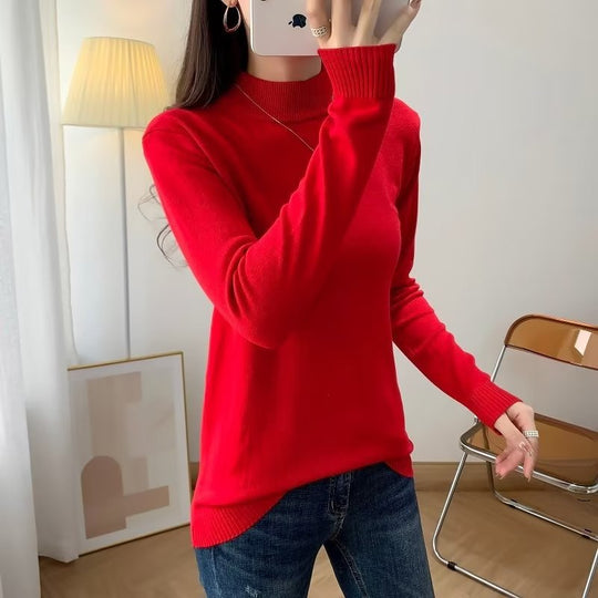 Damen Feiner Langarm-Feinstrickpullover mit schmalem Stehkragen und gerippten Bündchen Nord Taschen