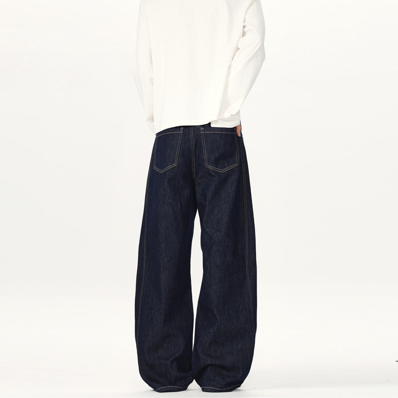Unisex Ultraweite tiefsitzende Baggy-Jeans aus rohem Denim mit Kontrastnähten Nord Taschen
