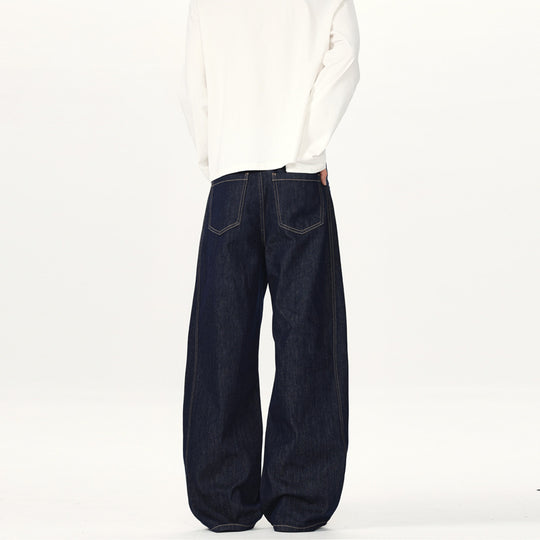 Unisex Ultraweite tiefsitzende Baggy-Jeans aus rohem Denim mit Kontrastnähten Nord Taschen