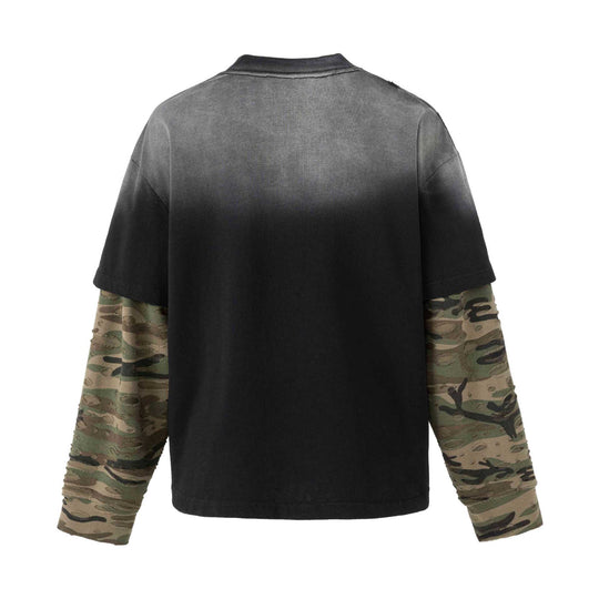 Herren weit geschnittenes Lagenlook T-Shirt mit Used-Effekt und Camouflage-Ärmeln Nord Taschen