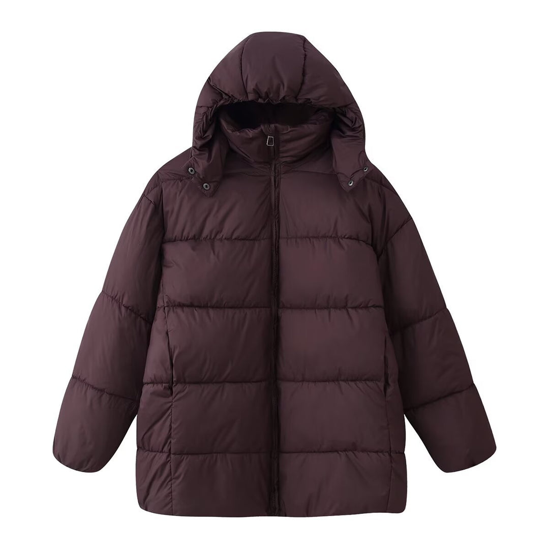 Damen Oversize-Steppmantel mit Kapuze und wattierter Thermofüllung Nord Taschen