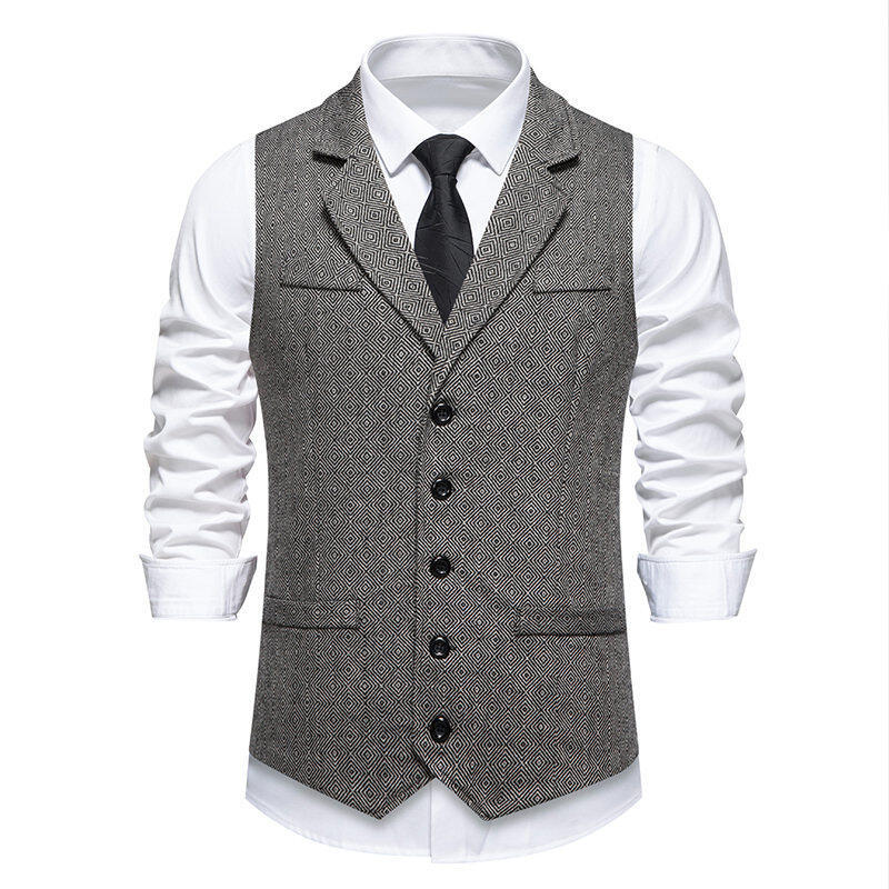 Herren Anzugweste im eleganten Herringbone-Muster mit praktischen Taschen