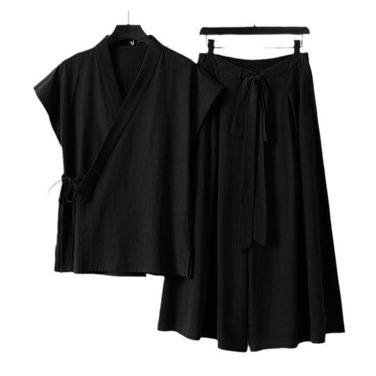 Damen Kimono-Loungewear-Set mit Wickeloberteil und weiter Palazzo-Hose Nord Taschen