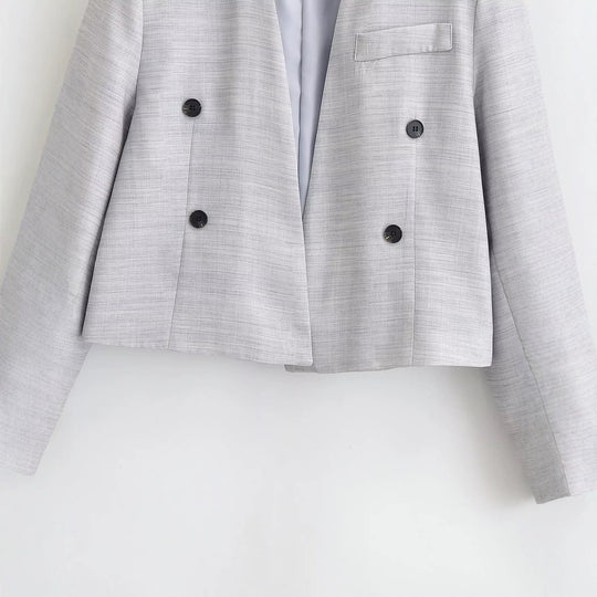 Damen kragenloser Cropped-Blazer mit kastiger Silhouette und Doppelknopfreihe Nord Taschen