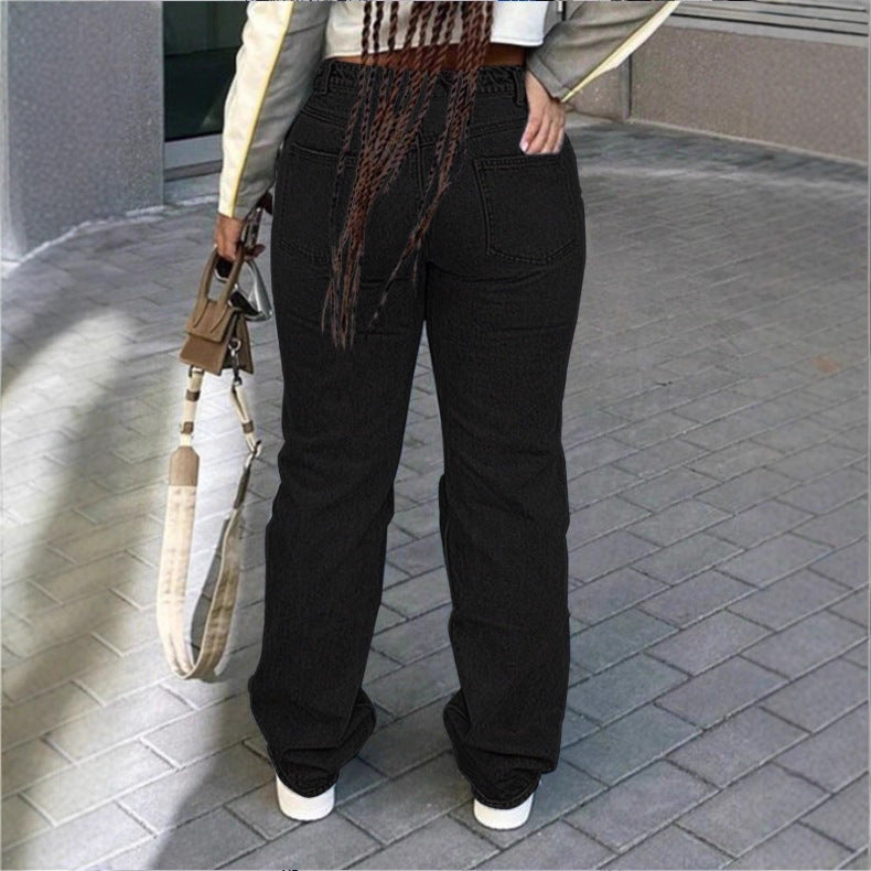 Damen hochgeschnittene weite Denim-Jeans mit ausgeprägten Ripped-Details und lässigem Schnitt Nord Taschen