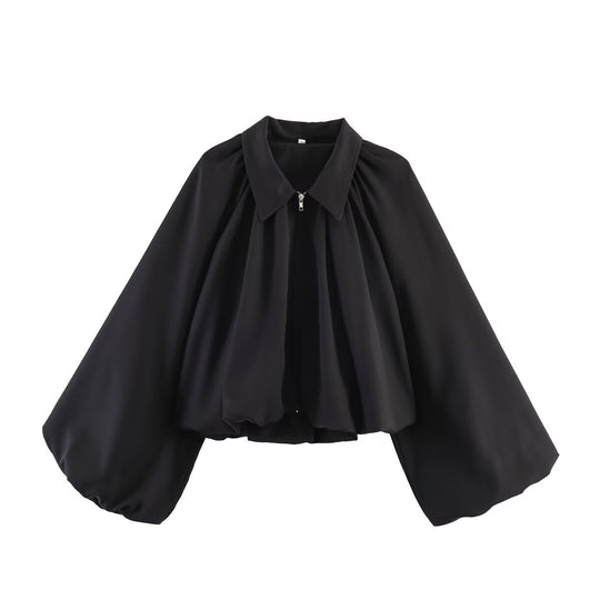 Damen Kurze Cape-Jacke mit weitem Fledermausärmel und geraffter Passe Nord Taschen