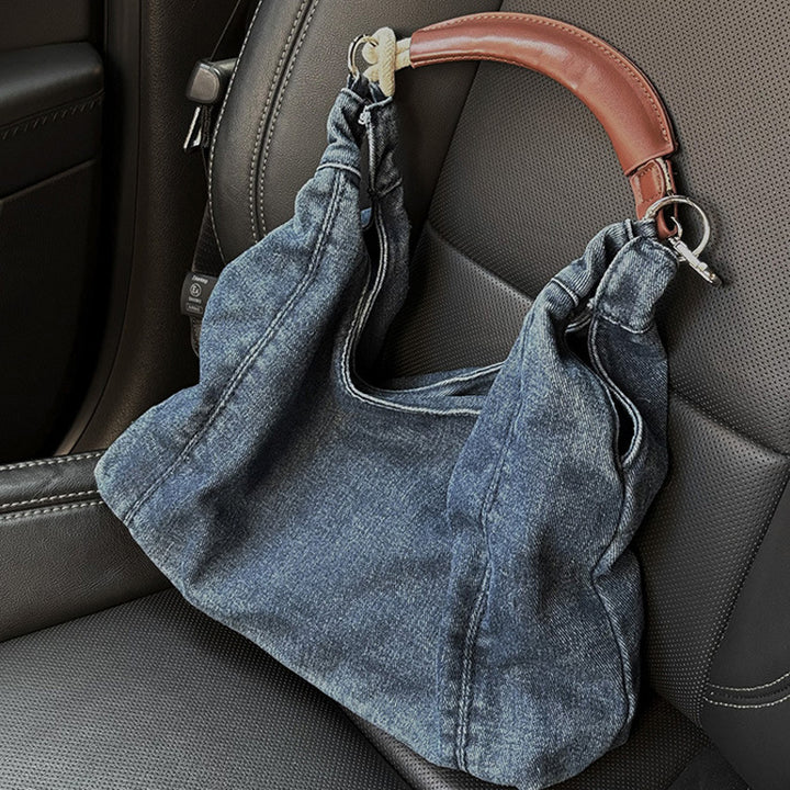 Damen Hobo-Tasche aus strapazierfähigem Denim mit luxuriösem Ledergriff Nord Taschen