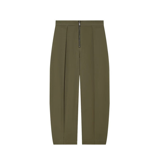 Damen weite Cropped-Hose mit hoher Taille, Kellerfalten und sichtbarem Frontreißverschluss Nord Taschen