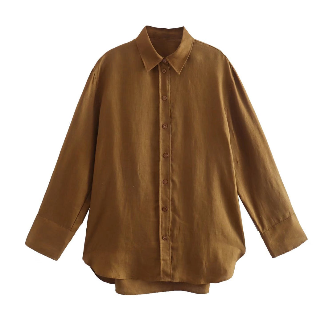 Damen Oversize-Hemdbluse mit verlängertem Rückenteil, kastigem Schnitt und durchgehender Knopfleiste Nord Taschen