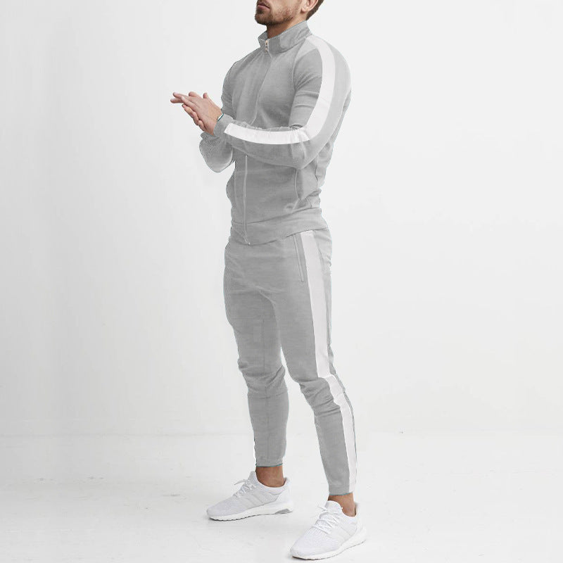 Herren Sportlicher Tapered-Trainingsanzug im Retro-Streifen-Look mit Stehkragen Nord Taschen