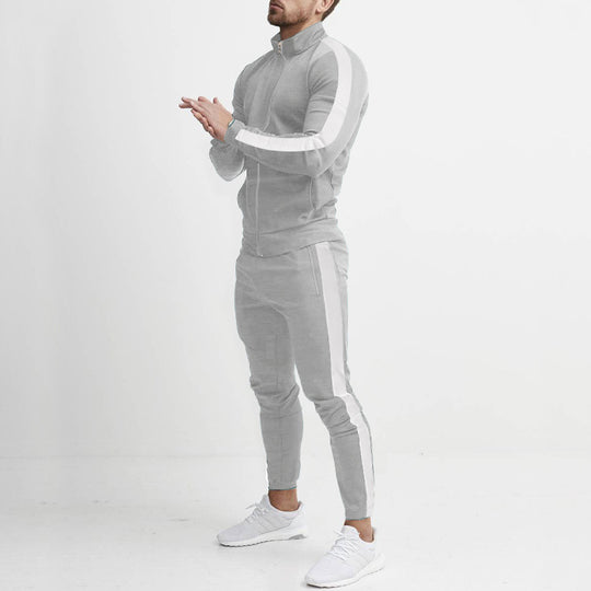 Herren Sportlicher Tapered-Trainingsanzug im Retro-Streifen-Look mit Stehkragen Nord Taschen