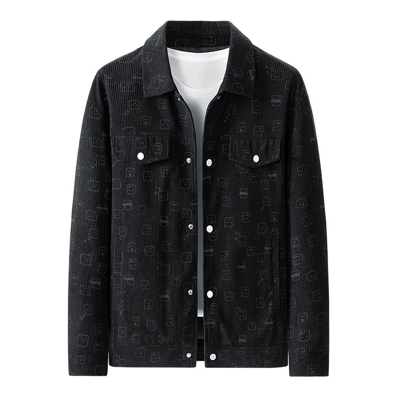 Herren Cord‑Jacke aus Feincord mit Allover‑Print, Druckknopfleiste und Pattentaschen Nord Taschen