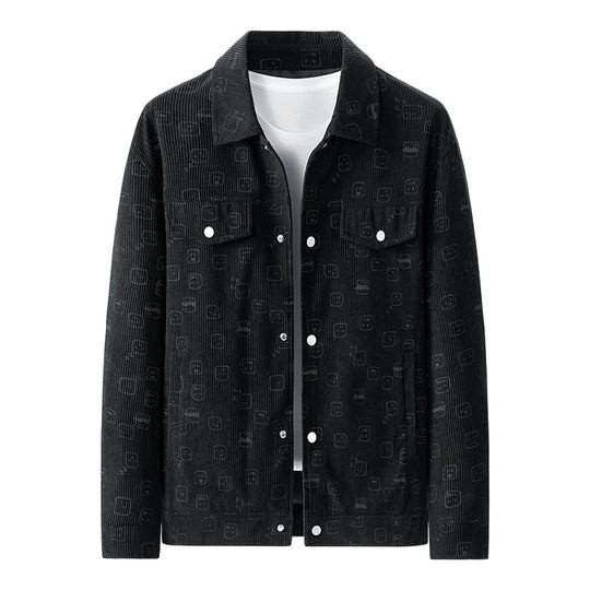 Herren Cord‑Jacke aus Feincord mit Allover‑Print, Druckknopfleiste und Pattentaschen Nord Taschen