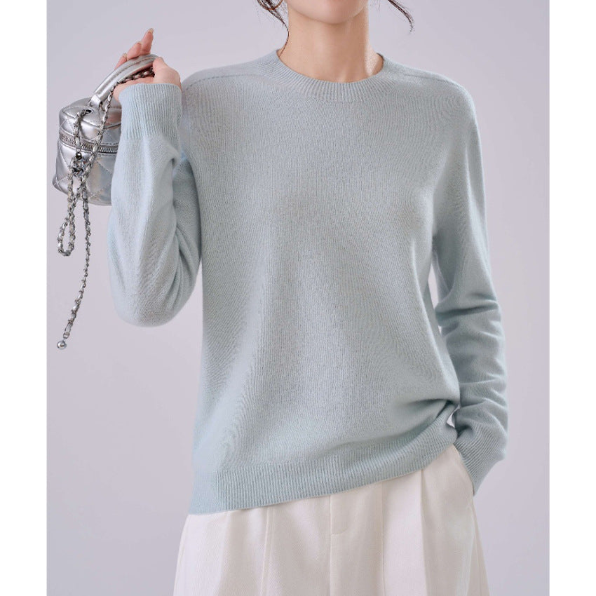 Damen Feiner Rundhals-Pullover aus Kaschmir-Mix mit gerippten Bündchen Nord Taschen