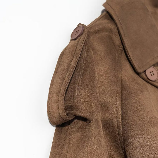 Damen Eleganter langer Taillentrenchcoat mit doppelreihiger Knopfleiste und ausgestelltem Saum Nord Taschen