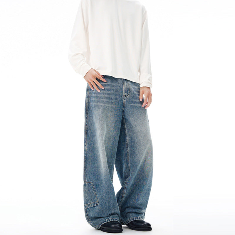 Herren Extremweite Baggy-Jeans mit tiefem Schritt und lässiger Used-Waschung Nord Taschen