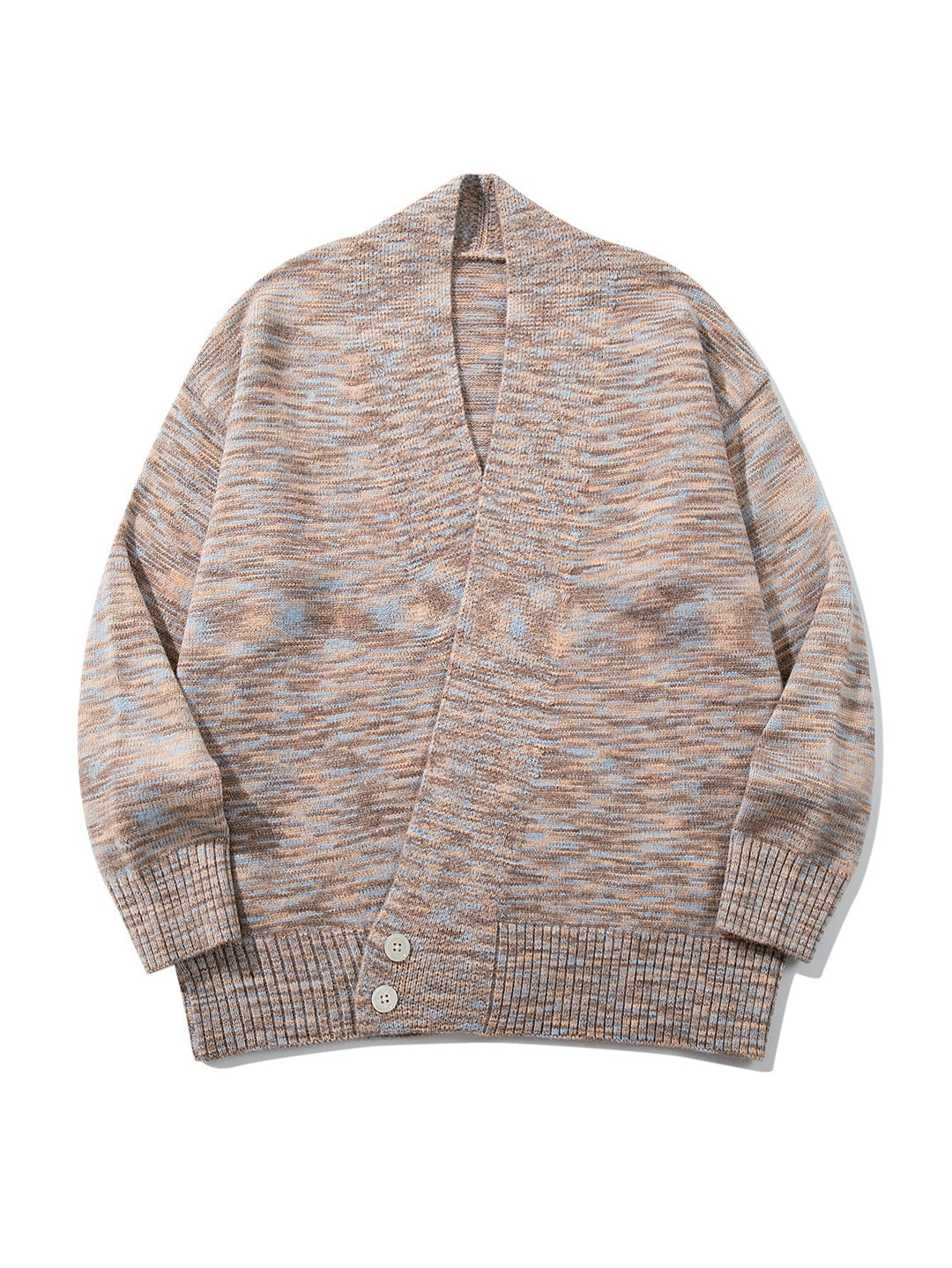 Damen Oversize-Strickcardigan mit tiefem V-Ausschnitt, Knopfleiste am Saum und melierter Struktur Nord Taschen