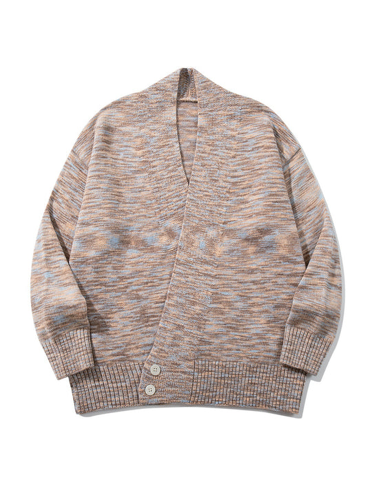 Damen Oversize-Strickcardigan mit tiefem V-Ausschnitt, Knopfleiste am Saum und melierter Struktur Nord Taschen