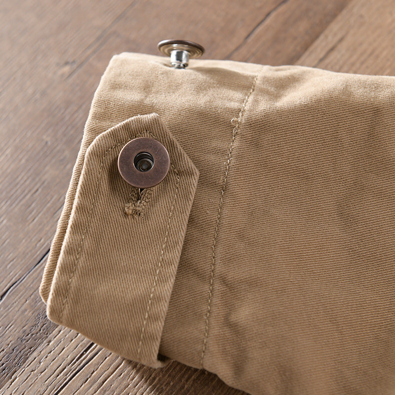Herren Leichte Baumwoll-Chorejacke im Worker‑Stil mit Kentkragen und aufgesetzten Taschen Nord Taschen