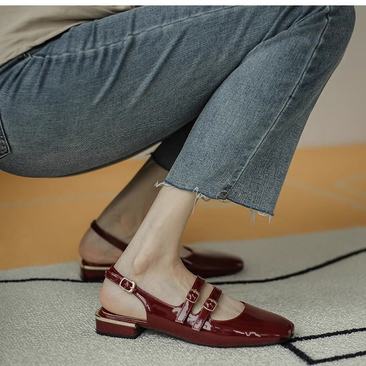 Damen Sling-Ballerinas mit doppeltem Riemchen und komfortablem Blockabsatz