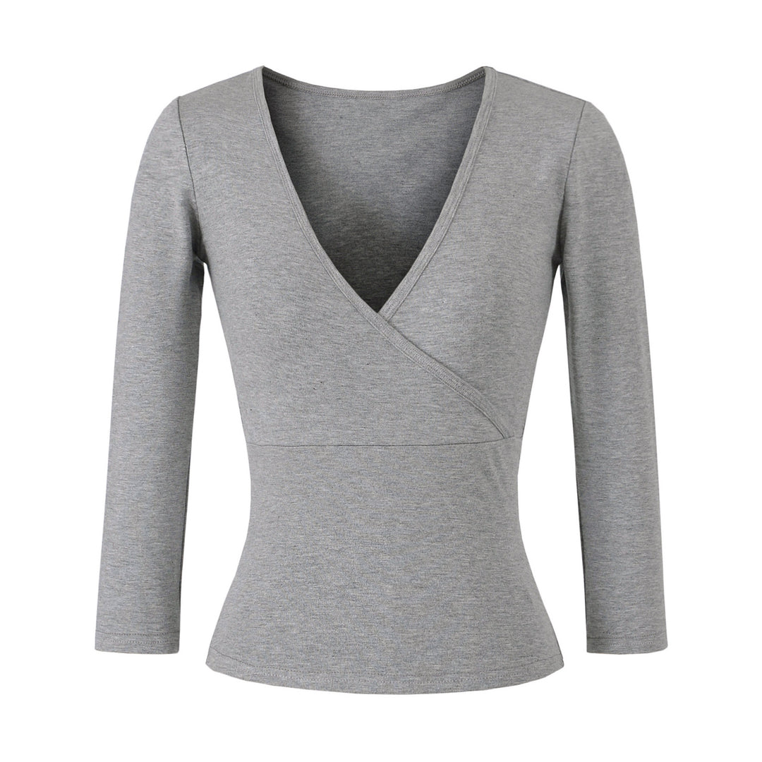 Damen Figurbetontes Wickelshirt aus Stretch‑Jersey mit tiefem V‑Ausschnitt und taillierter Silhouette Nord Taschen