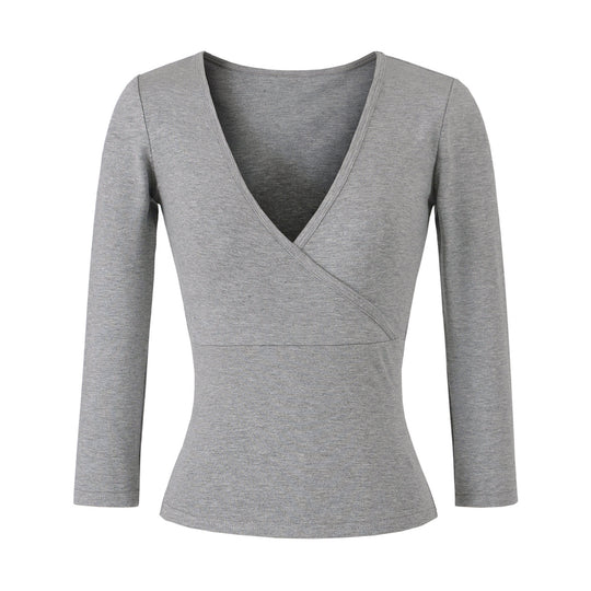 Damen Figurbetontes Wickelshirt aus Stretch‑Jersey mit tiefem V‑Ausschnitt und taillierter Silhouette Nord Taschen