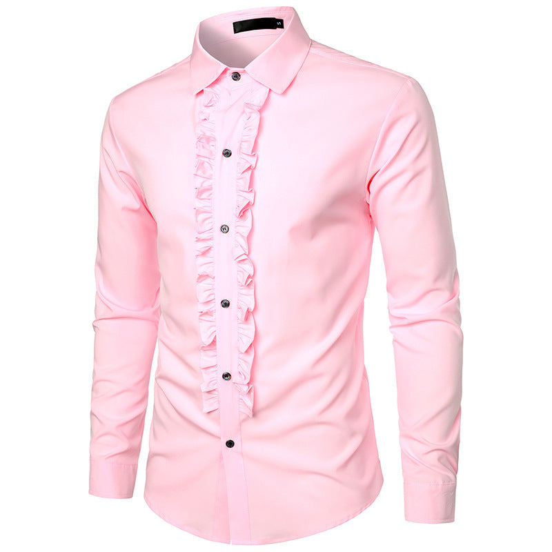 Herren Langarmhemd mit Rüschenverzierung und eleganten Knopfdetails