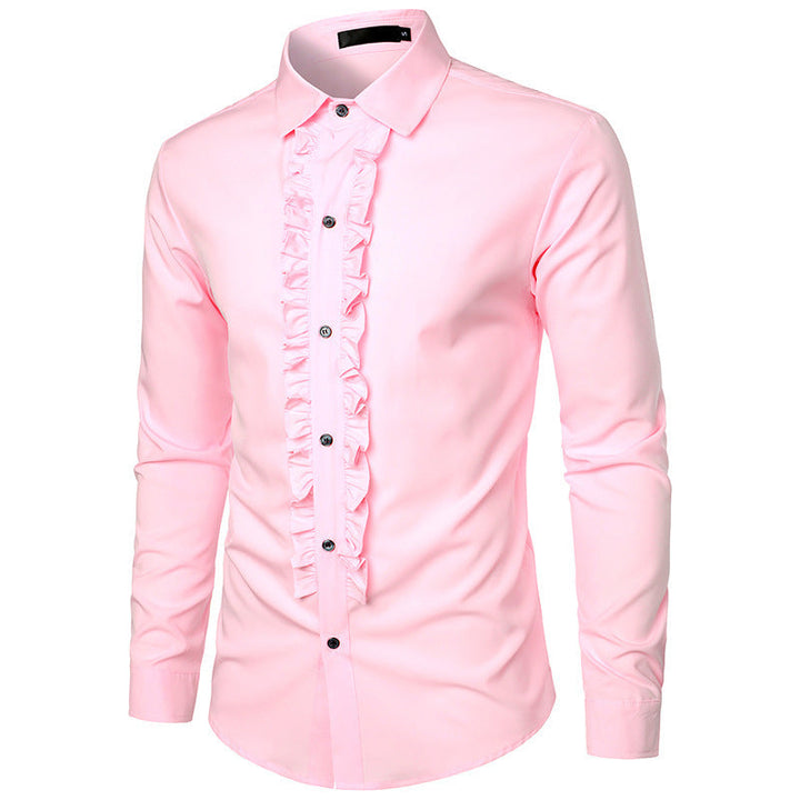 Herren Langarmhemd mit Rüschenverzierung und eleganten Knopfdetails