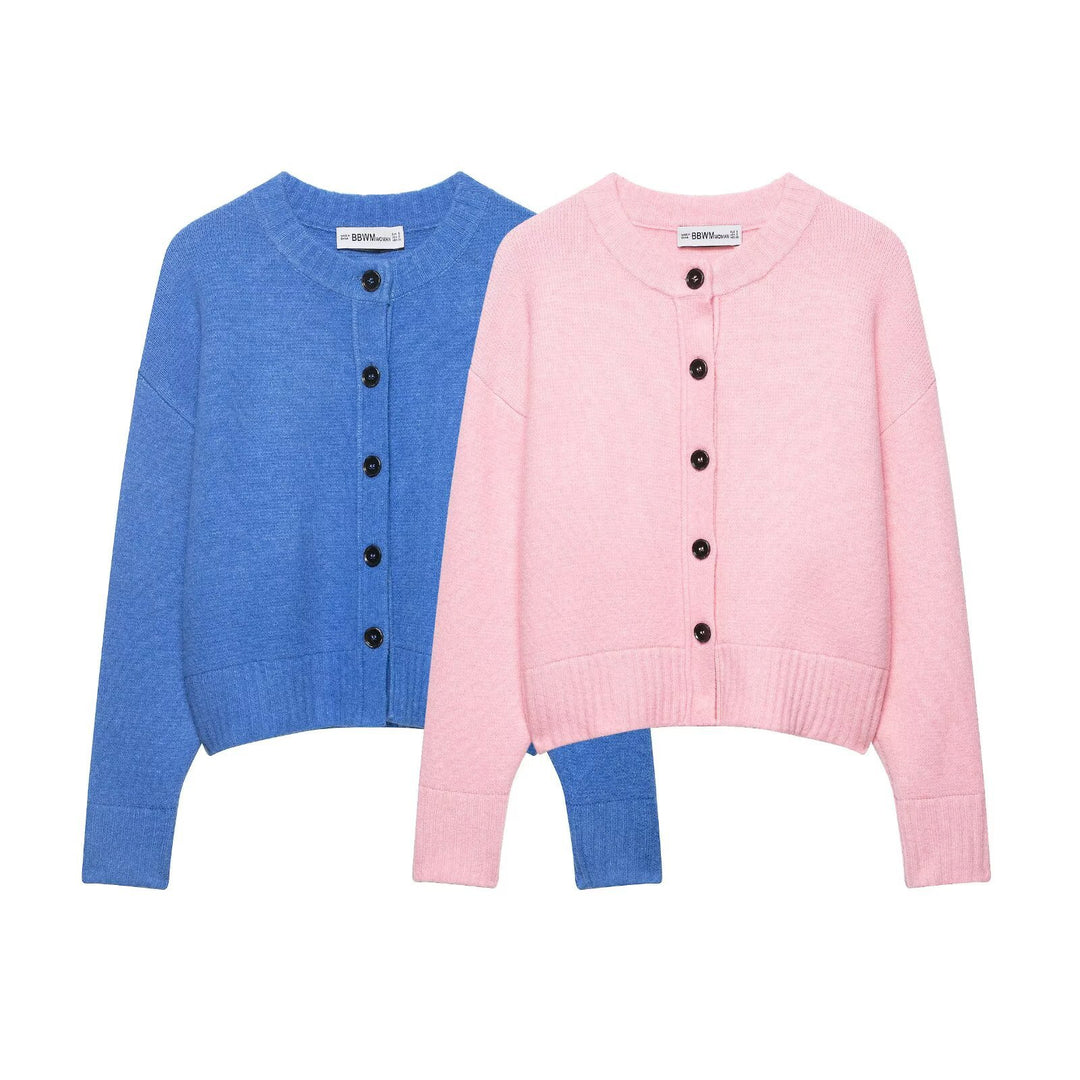 Damen Cropped-Cardigan mit kastiger Silhouette, Rippenbund und Rundhalsausschnitt Nord Taschen