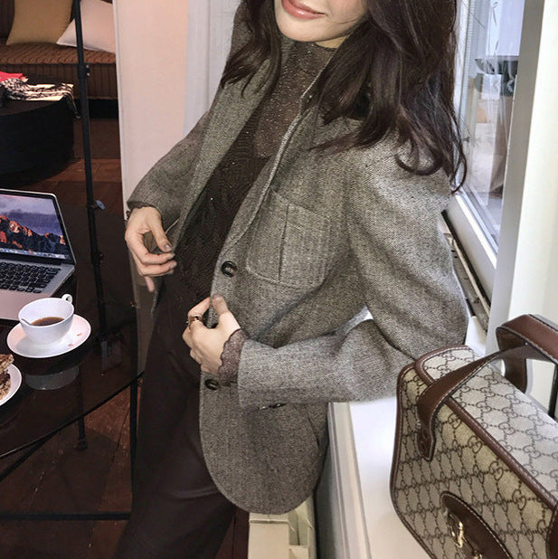 Damen Modischer Tweed Blazer Nord Taschen