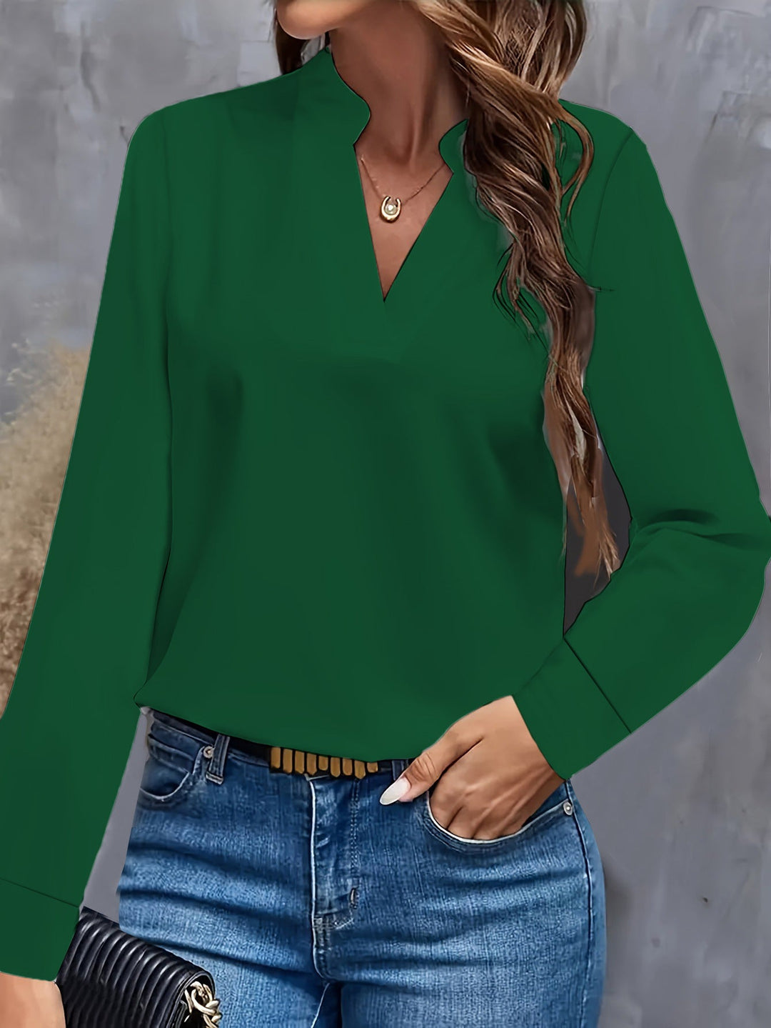 Damen Bluse mit Stehkragen und langen Ärmeln - Arvani