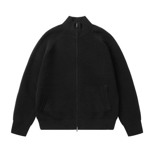Herren Grobstrick Stehkragen-Strickjacke mit durchgehendem Reißverschluss Nord Taschen
