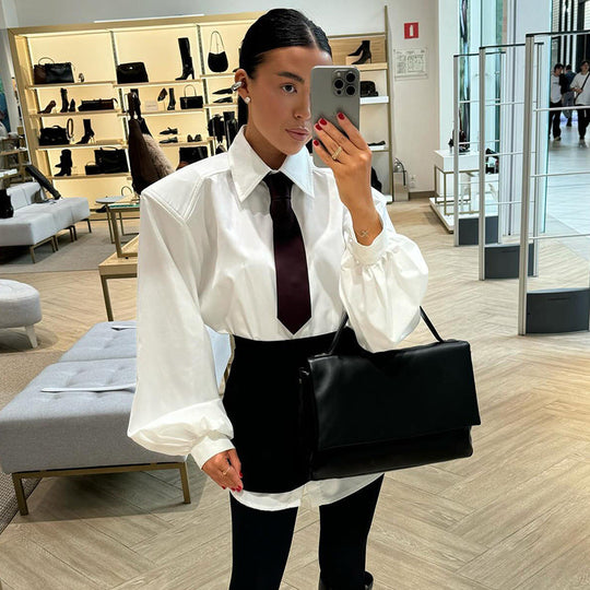 Damen Oversized Bluse mit voluminösen Ärmeln Nord Taschen