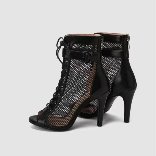 Damen Schnür-Stiletto-Sandalen mit Mesh-Einsatz und eleganter Schnallenverzierung Nord Taschen