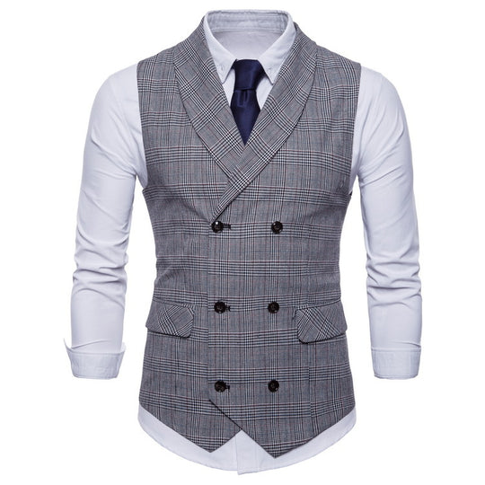 Herren taillierte Doppelreihige Anzugweste im Prince-of-Wales-Karo Nord Taschen