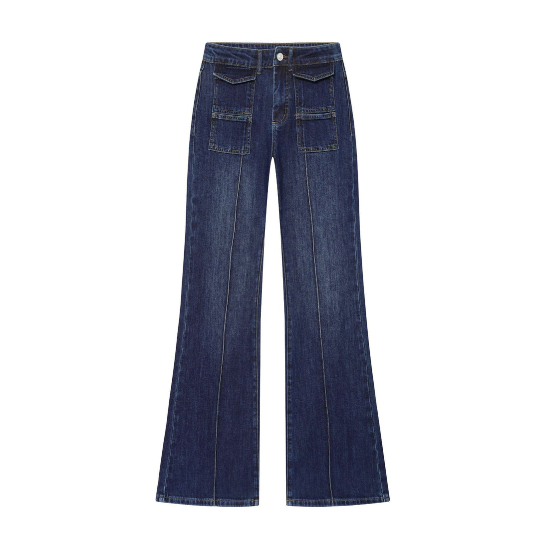 Damen weite Highwaist-Jeanshose mit aufgesetzten Taschen und Bügelfalte Nord Taschen